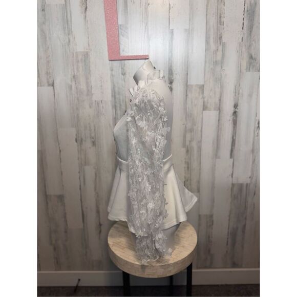 Womens Tops Floral Applique Ruffle Hem Frill Trim Top - Picture 5 of 7